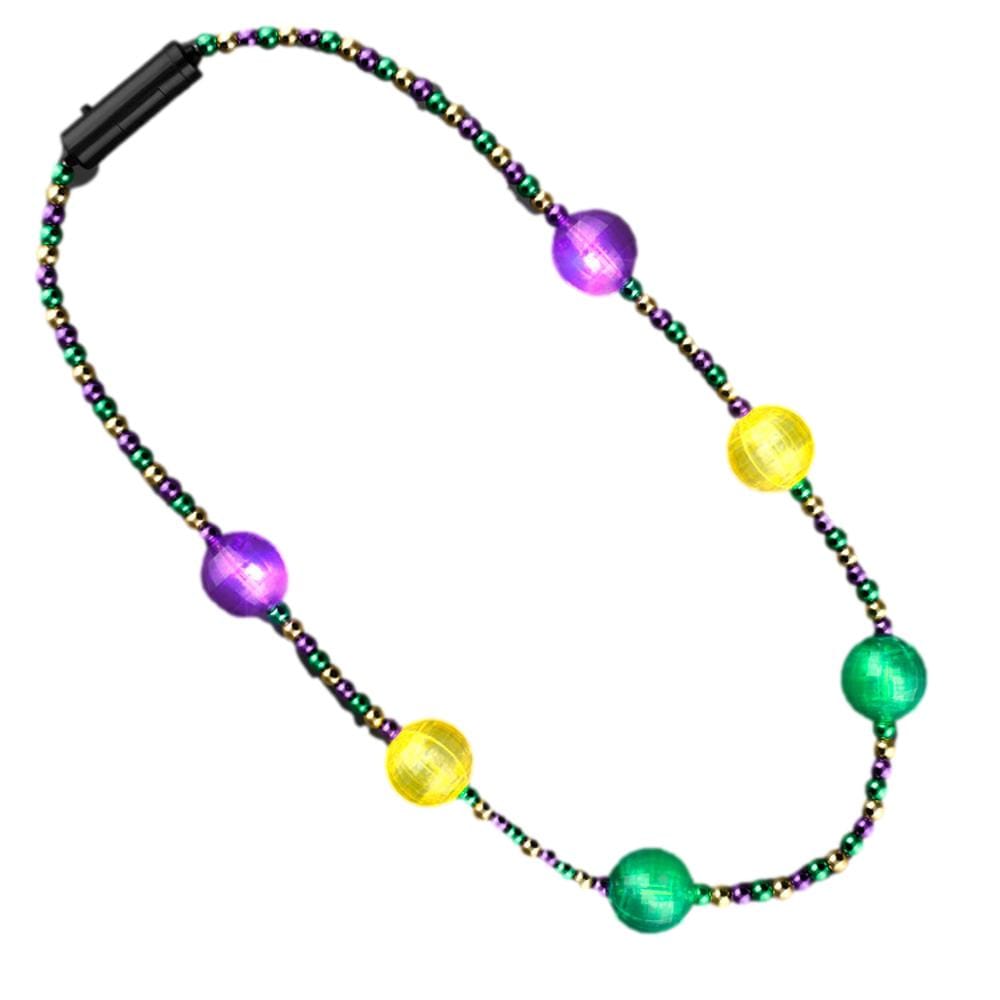 Light Up Purple Green Gold Acrylic Balls in Beaded Necklace for Mardi Gras-1
