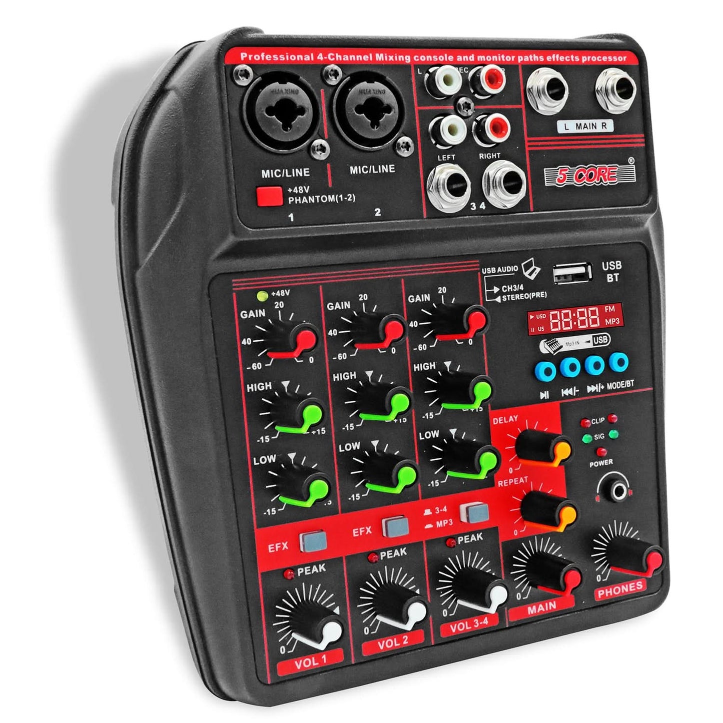 5 Core Audio Mixer 4 Channel DJ Equipment with Bluetooth USB Sound Board Console-0