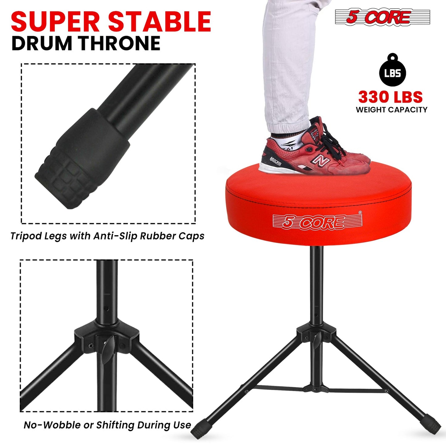 5 Core Drum Throne 3" Thick Padded Comfortable Guitar Stool Drummer Chair Adjustable Musician Seat-4