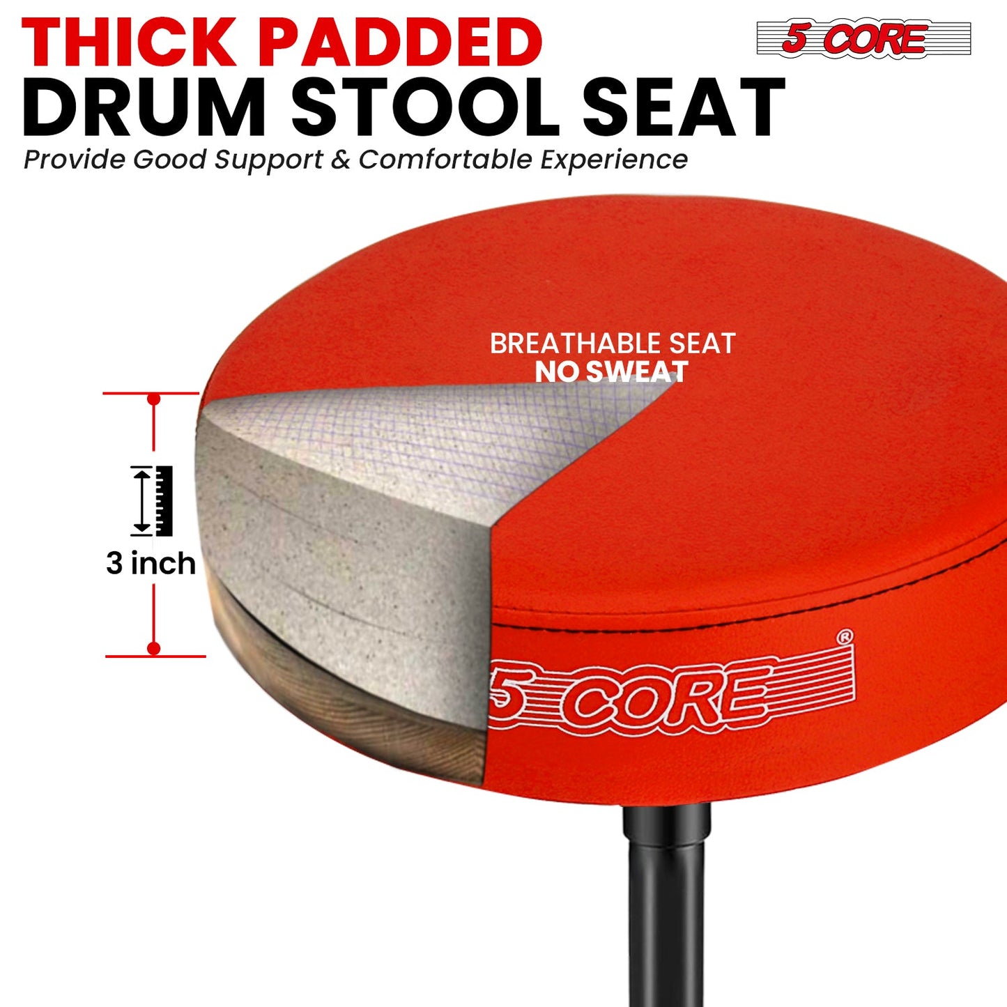 5 Core Drum Throne 3" Thick Padded Comfortable Guitar Stool Drummer Chair Adjustable Musician Seat-1