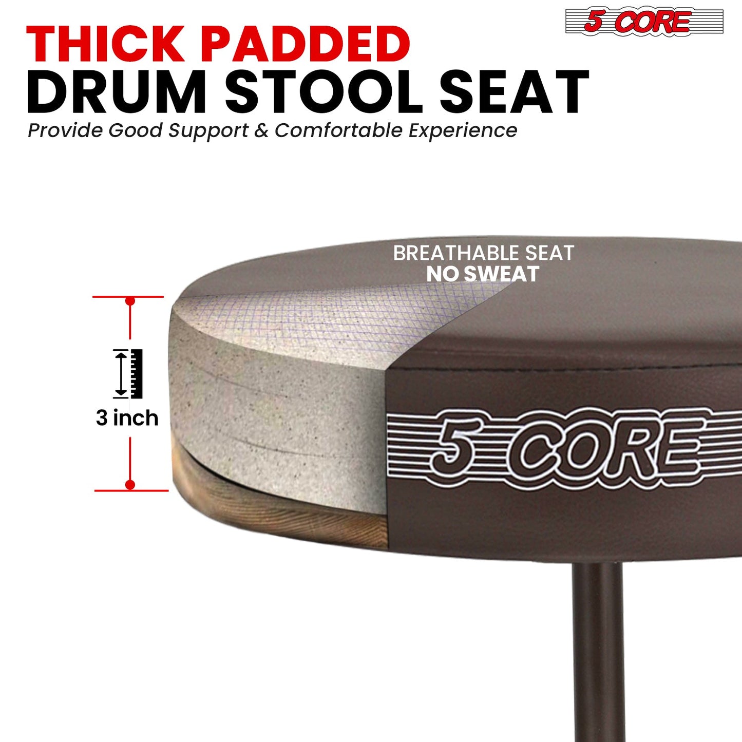 5 Core Drum Throne 3" Thick Padded Comfortable Guitar Stool Drummer Chair Adjustable Musician Seat-1