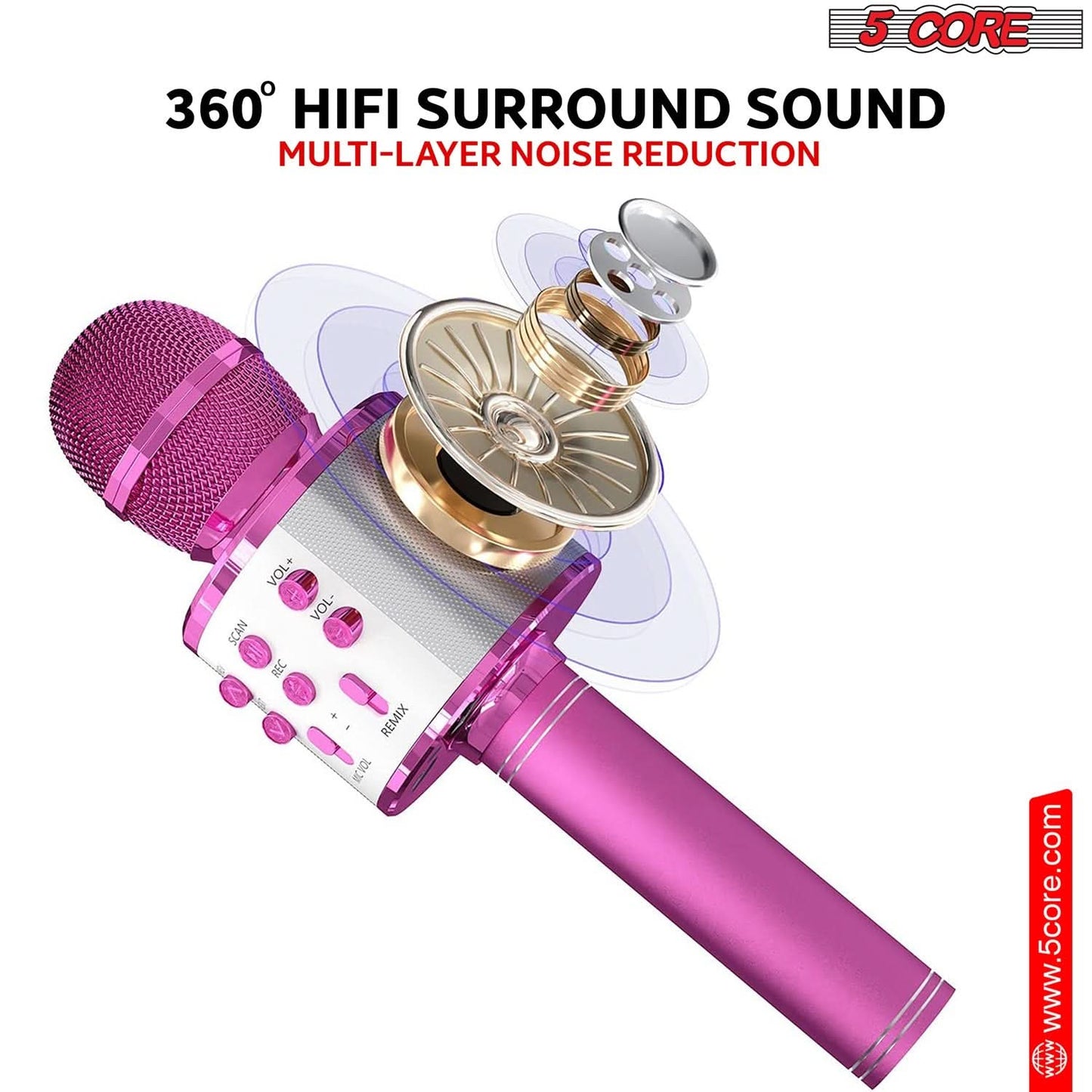5Core Wireless Karaoke Microphone Bluetooth Mic Portable Handheld Microfonos Inalambricos PINK-3