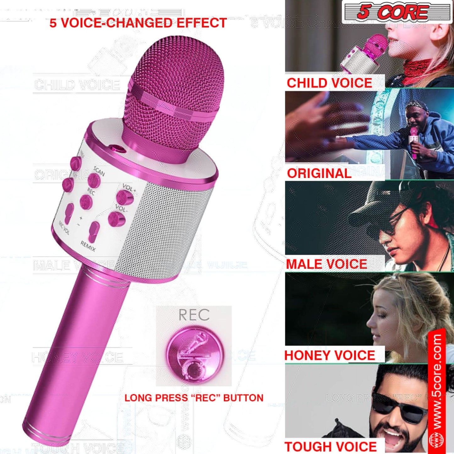 5Core Wireless Karaoke Microphone Bluetooth Mic Portable Handheld Microfonos Inalambricos PINK-4
