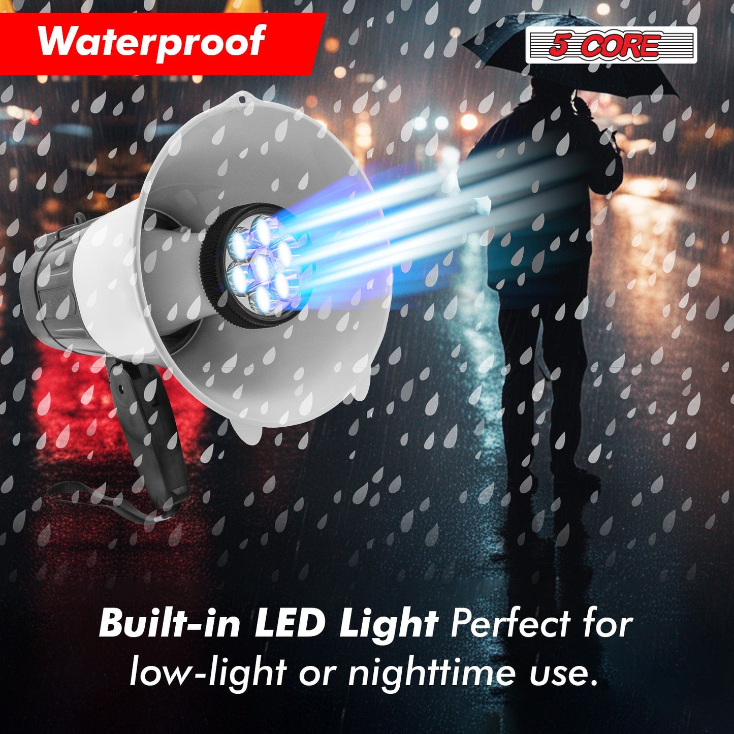 5Core Megaphone Bullhorn Speaker 30W LED Bull Horn Battery Power Cheer Megafono 800 Yard-2