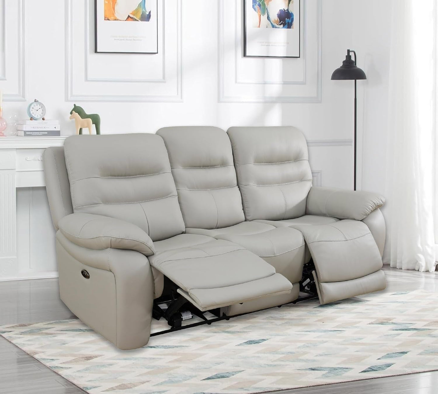 Genuine Leather Recliner Couch Set, Living Room Furiture Set,Power Reclining Sofa Set, Top Grain Leather Sofa with Built in USB Port for Living Room(Light Grey) (Sofa+Loveseat)-4