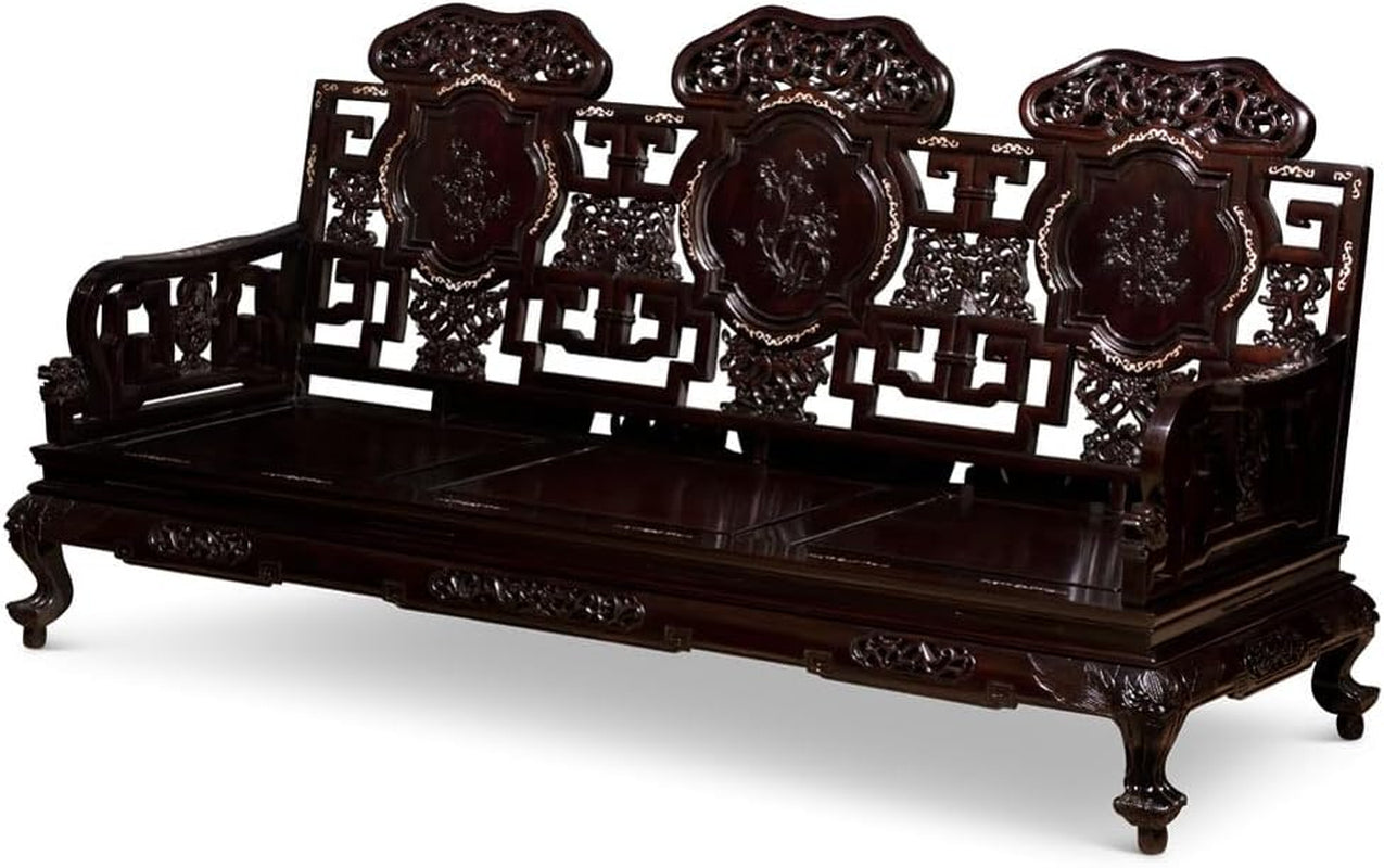 Dark Cherry Rosewood Mother of Pearl Motif Oriental Living Room Set (8Pcs) - with Free inside Delivery-2