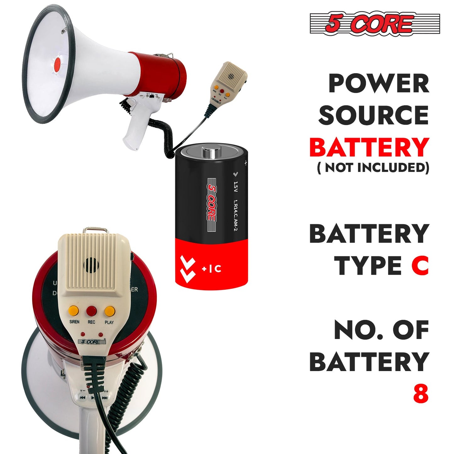 5Core Megaphone Bullhorn Speaker 50W Bull Horn Cheer Megafono 1200 Yards-2