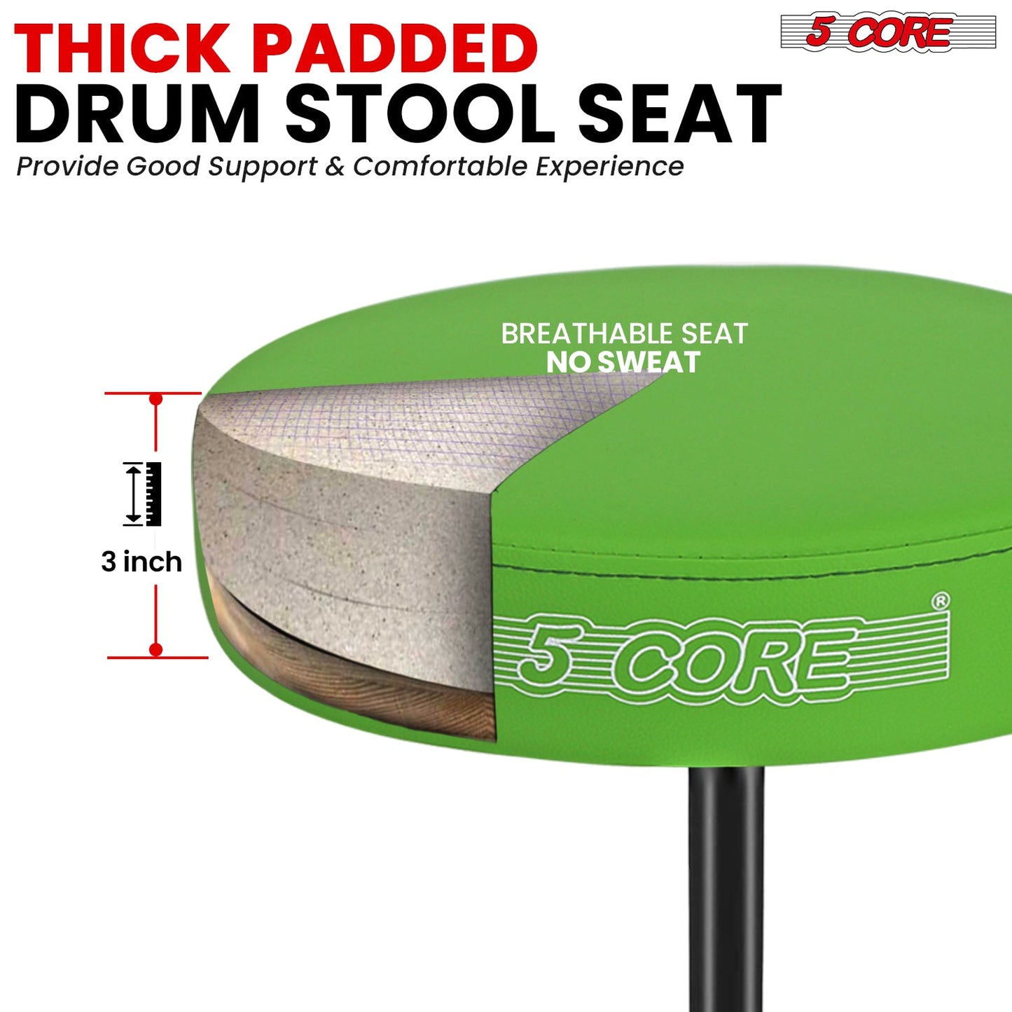 5 Core Drum Throne 3" Thick Padded Comfortable Guitar Stool Drummer Chair Adjustable Musician Seat-1
