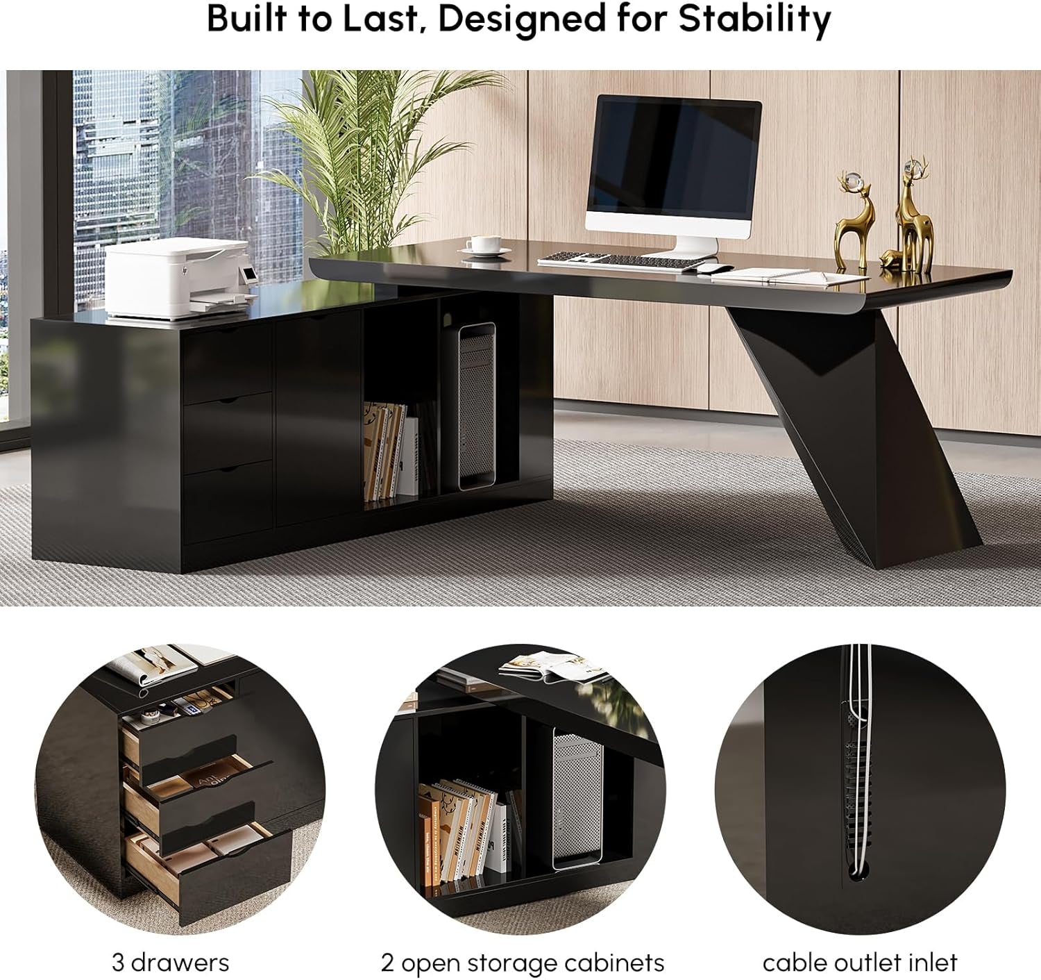Modern L Shape Executive Desk With Drawers And Cabinet-2