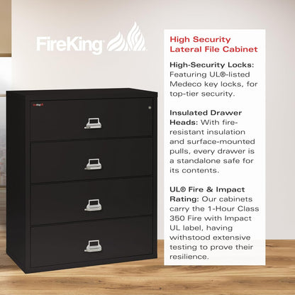 Lateral 4 Drawer Legal and Letter Fire Safe File Cabinet with Key Lock, 1 Hour Fire Rated, UL Rated & Water Resistant Home Safe, Filing Cabinet, Made in the USA, Black-3