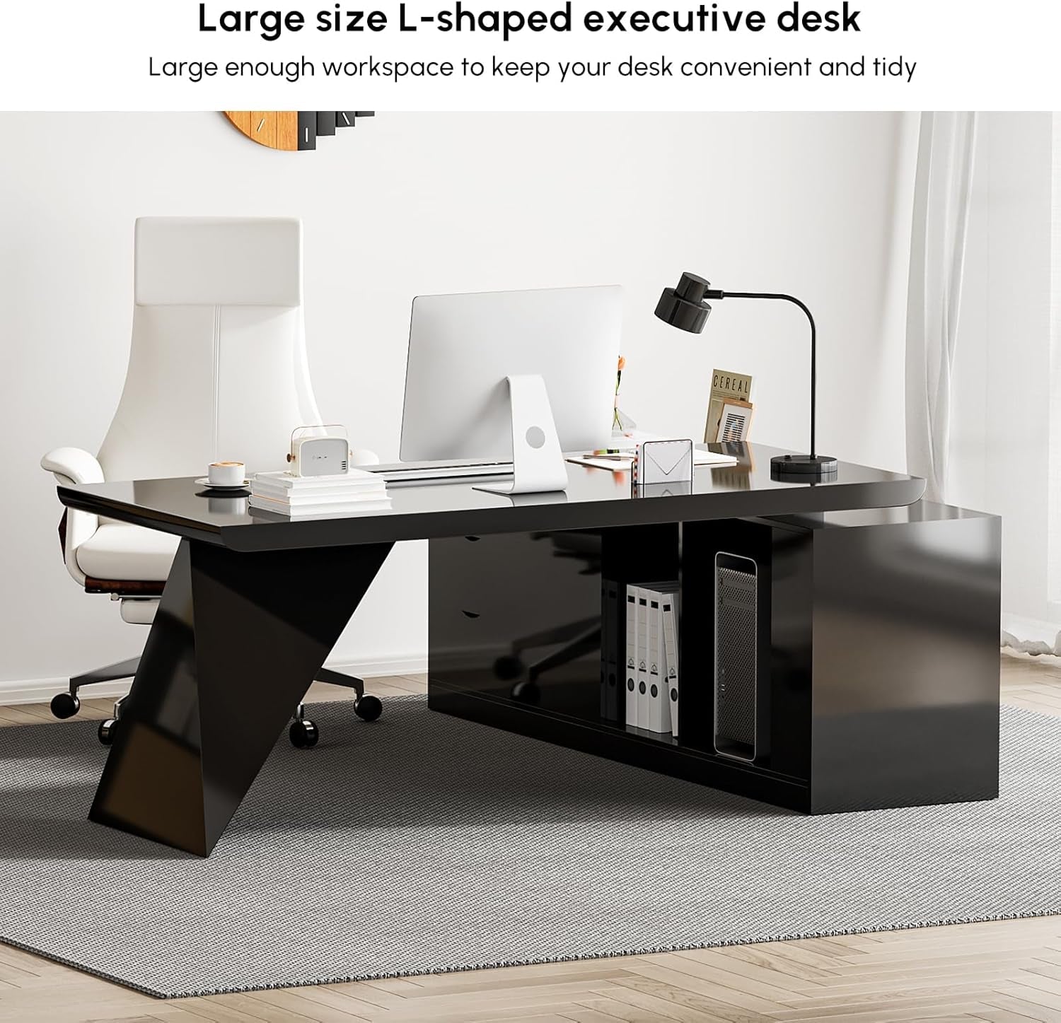 Modern L Shape Executive Desk With Drawers And Cabinet-3
