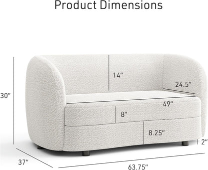 Nimiane Modern Boucle 3 Piece Sofa Set with Curved Arms and Wooden Legs, Accent Furniture Sets for Living Room, Home Office, Bedroom, Lounge, Off-White-2