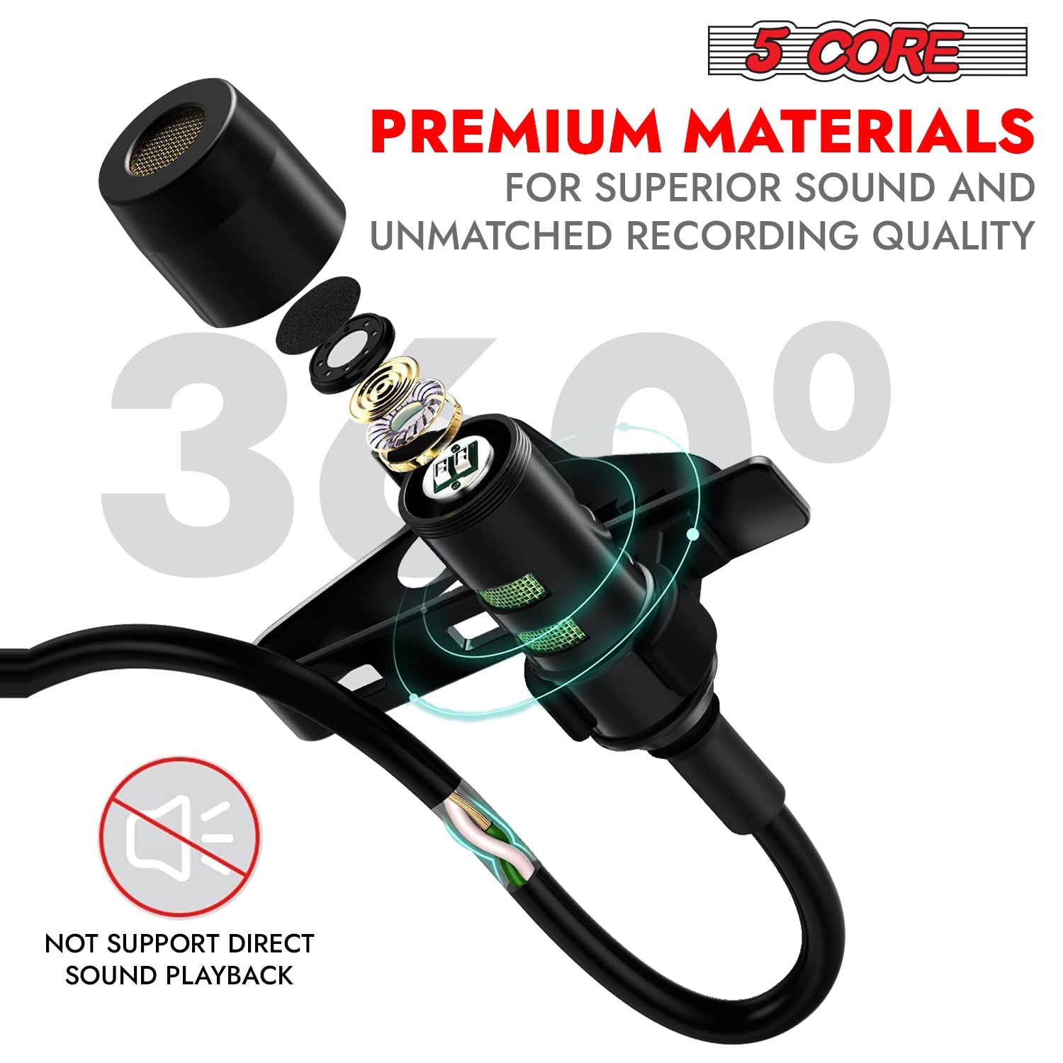 5Core Lavalier Microphone Clip On Professional Grade 3.5mm Lapel Mic Omnidirectional Lav Mic-1