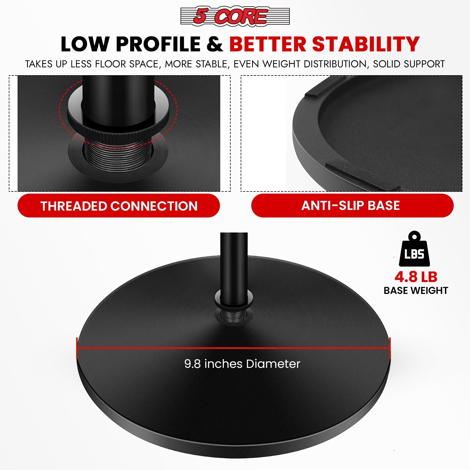 5Core Mic Stand Floor Adjustable Universal Heavy Duty Microphone Stands Round Base Soporte De micrófono-1