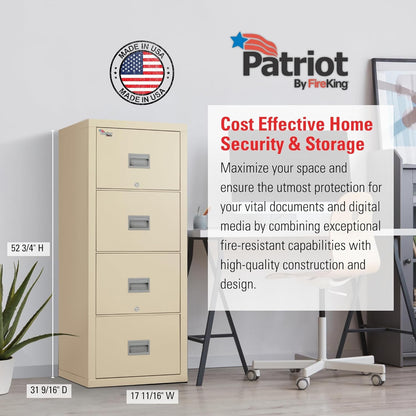 Patriot Vertical 4 Drawer Legal & Letter Fire Safe File Cabinet, Key Lock, 1 Hour Fire Rated UL Rated & Water Resistant, USA Made, Parchment-3