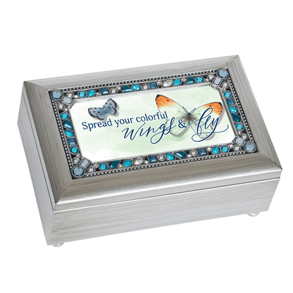 Petite Silver Tone Jeweled Musical Keepsake Box With Photo Frame Lid-0