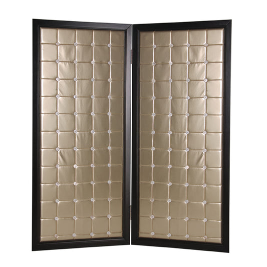 59" X 84" Gold Wood & Fabric  Screen-0