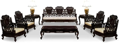 Dark Cherry Rosewood Mother of Pearl Motif Oriental Living Room Set (8Pcs) - with Free inside Delivery-0