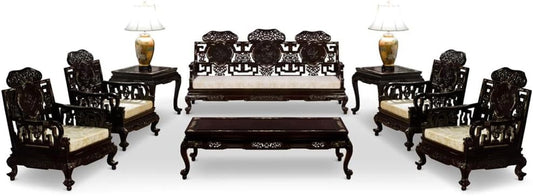 Dark Cherry Rosewood Mother of Pearl Motif Oriental Living Room Set (8Pcs) - with Free inside Delivery-0