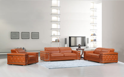 Three Piece Indoor Camel Italian Leather Six Person Seating Set-8
