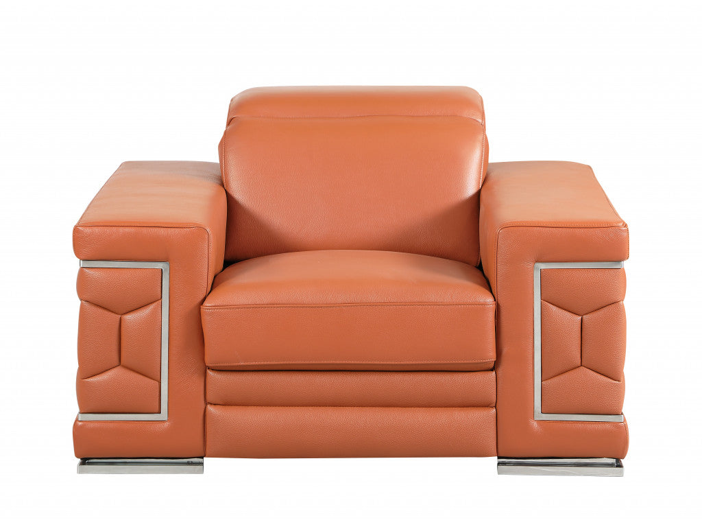 Three Piece Indoor Camel Italian Leather Six Person Seating Set-0