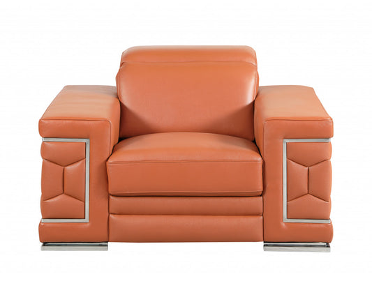 Three Piece Indoor Camel Italian Leather Six Person Seating Set-0