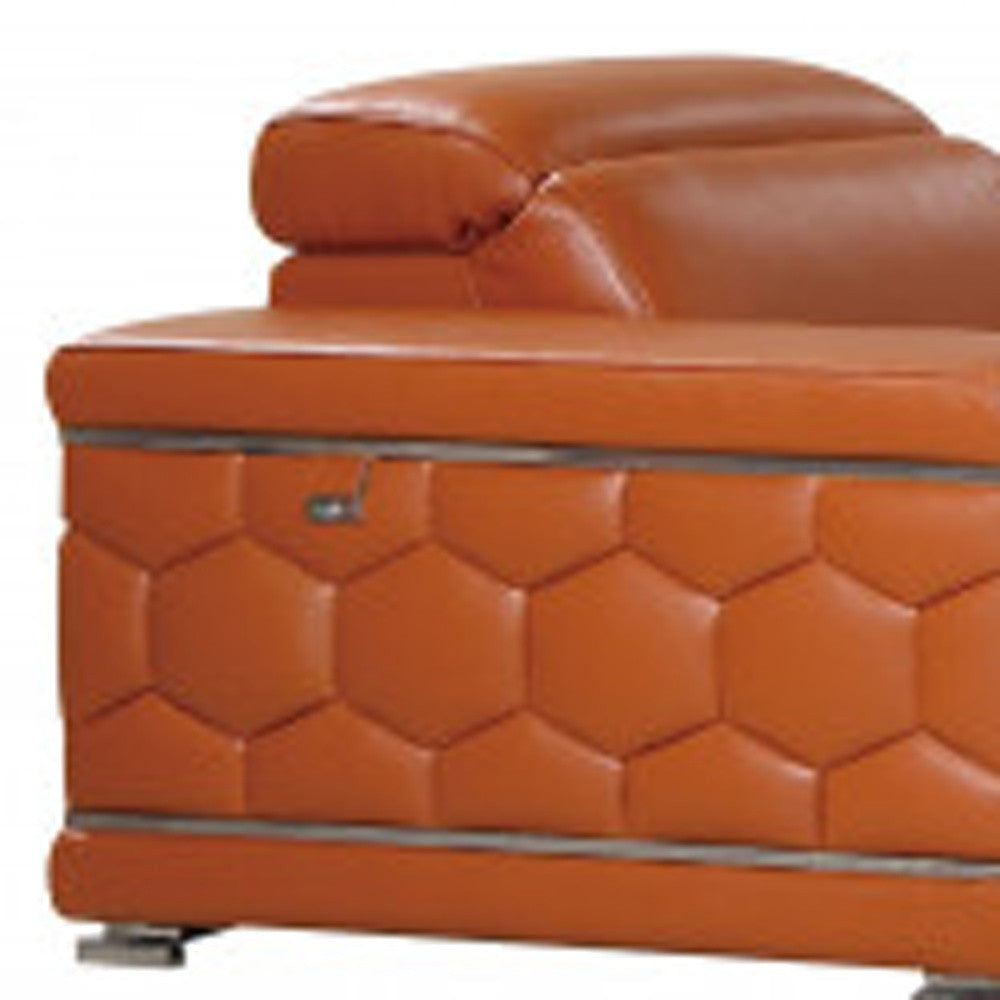 Three Piece Indoor Camel Italian Leather Six Person Seating Set-6