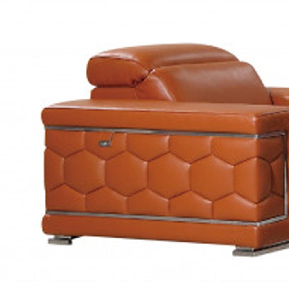 Three Piece Indoor Camel Italian Leather Six Person Seating Set-7
