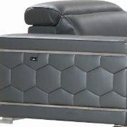 Three Piece Indoor Dark Gray Italian Leather Six Person Seating Set-6