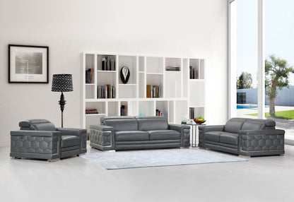 Three Piece Indoor Dark Gray Italian Leather Six Person Seating Set-7