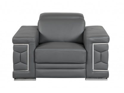 Three Piece Indoor Dark Gray Italian Leather Six Person Seating Set-0