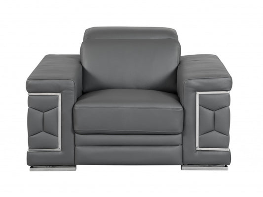Three Piece Indoor Dark Gray Italian Leather Six Person Seating Set-0
