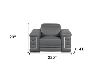 Three Piece Indoor Dark Gray Italian Leather Six Person Seating Set-8