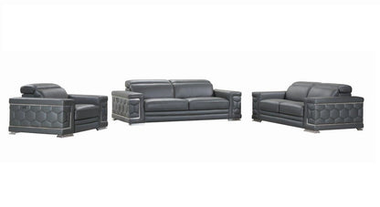 Three Piece Indoor Dark Gray Italian Leather Six Person Seating Set-5