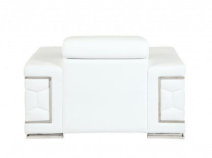 Three Piece Indoor White Italian Leather Six Person Seating Set-4