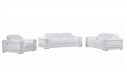 Three Piece Indoor White Italian Leather Six Person Seating Set-5