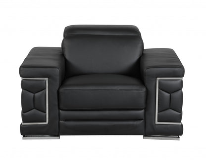 Three Piece Indoor Black Italian Leather Six Person Seating Set-0