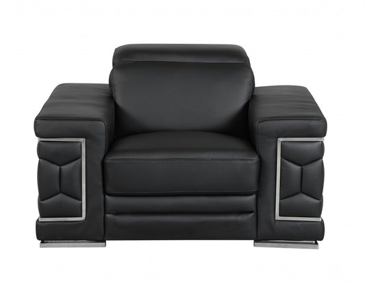 Three Piece Indoor Black Italian Leather Six Person Seating Set-0