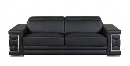 Three Piece Indoor Black Italian Leather Six Person Seating Set-3