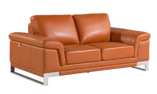 Three Piece Indoor Camel Italian Leather Six Person Seating Set-0
