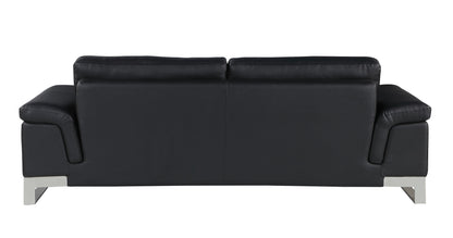 Three Piece Indoor Black Italian Leather Six Person Seating Set-7
