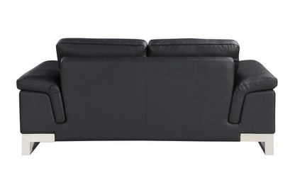 Three Piece Indoor Black Italian Leather Six Person Seating Set-2