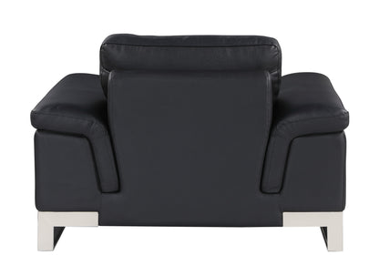 Three Piece Indoor Black Italian Leather Six Person Seating Set-3