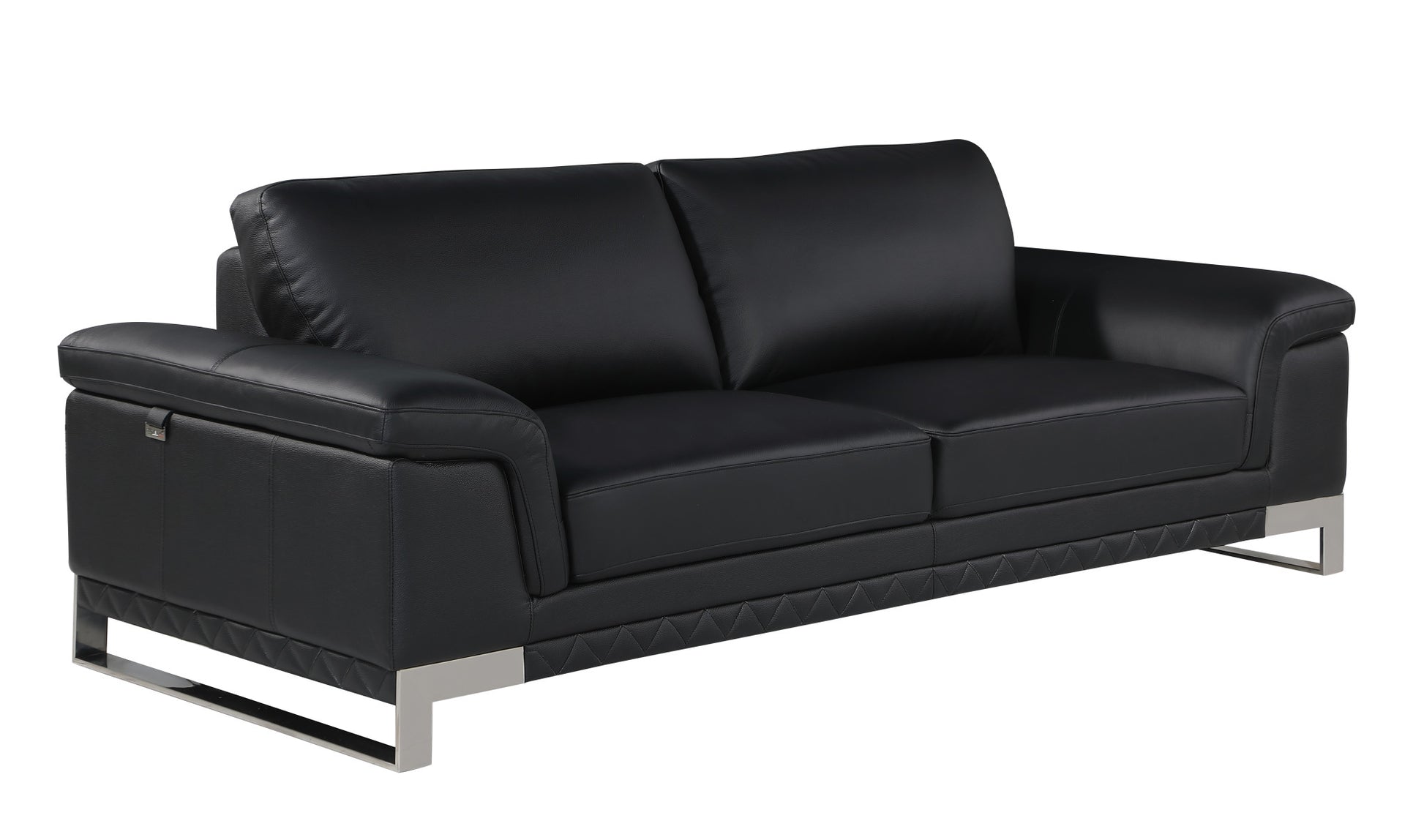 Three Piece Indoor Black Italian Leather Six Person Seating Set-4