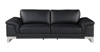 Three Piece Indoor Black Italian Leather Six Person Seating Set-5