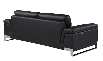 Three Piece Indoor Black Italian Leather Six Person Seating Set-6