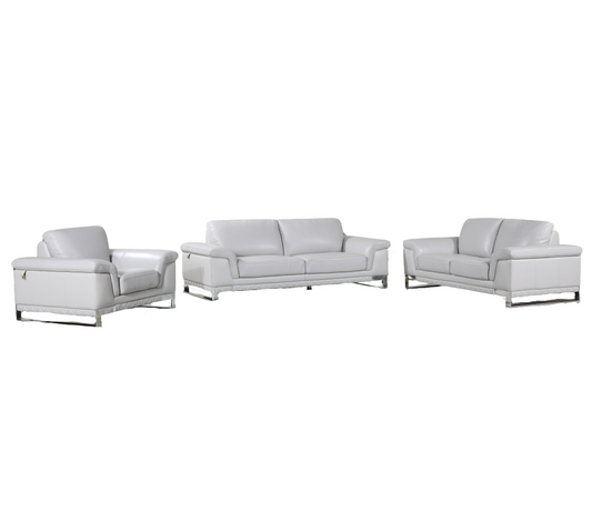 Three Piece Indoor Light Gray Italian Leather Six Person Seating Set-0