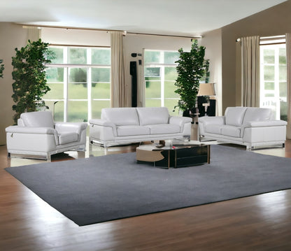 Three Piece Indoor Light Gray Italian Leather Six Person Seating Set-1