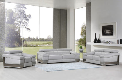 Three Piece Indoor Light Gray Italian Leather Six Person Seating Set-2