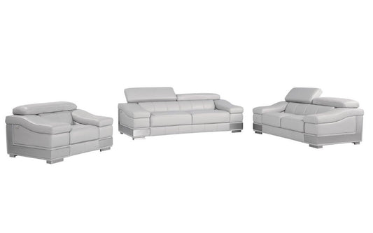 Three Piece Indoor Light Gray Italian Leather Six Person Seating Set-0